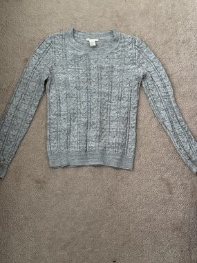 Zara Light Gray Cable Knit Crewneck Sweater